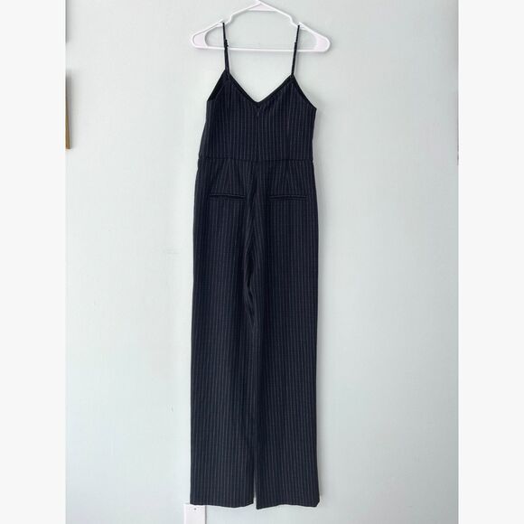 Anthropologie The Essential Jumpsuit Navy Pinstripe Flare One Piece size 0 - Picture 3 of 9